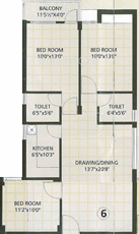 Floor Plan (3BHK+2T (1,295 sq ft) 1295 sq ft) Vasundhara Homes Lush County Floor Plan (3BHK+2T (1,295 sq ft) 1295 sq ft)