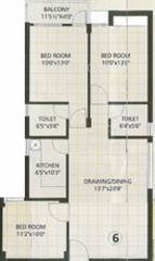 Floor Plan (3BHK+2T (1,295 sq ft) 1295 sq ft) Vasundhara Homes Lush County Floor Plan (3BHK+2T (1,295 sq ft) 1295 sq ft)
