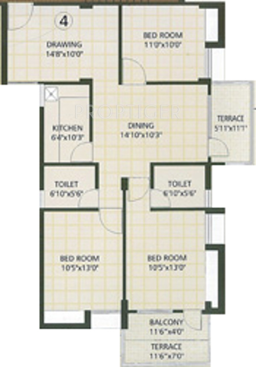 Floor Plan (3BHK+2T (1,400 sq ft) 1400 sq ft) Vasundhara Homes Lush County Floor Plan (3BHK+2T (1,400 sq ft) 1400 sq ft)