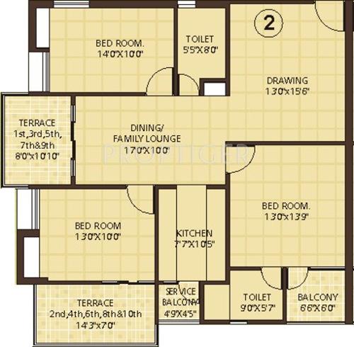 Vasundhara Homes La Greeno Floor Plan (3BHK+2T (1,525 sq ft) 1525 sq ft)