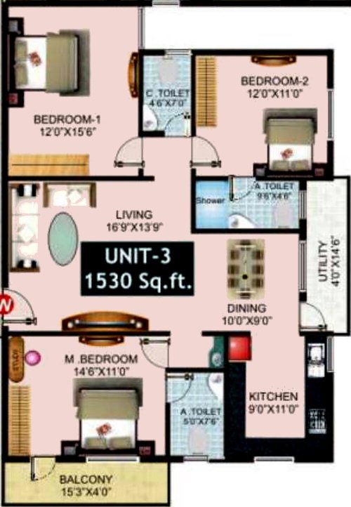 Avani Hills (3BHK+3T (1,530 sq ft) 1530 sq ft)