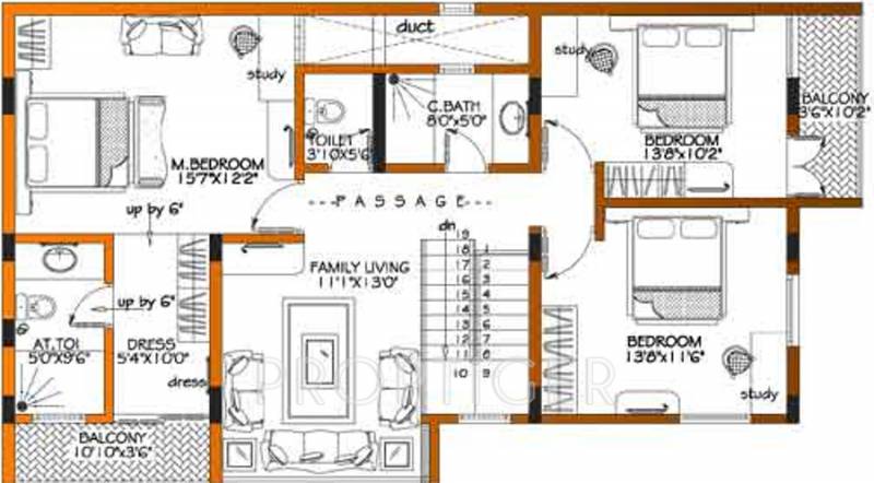 Habitat Orchid Upper Level Duplex Plan (4BHK+4T (2,560 sq ft)   Pooja Room 2560 sq ft)