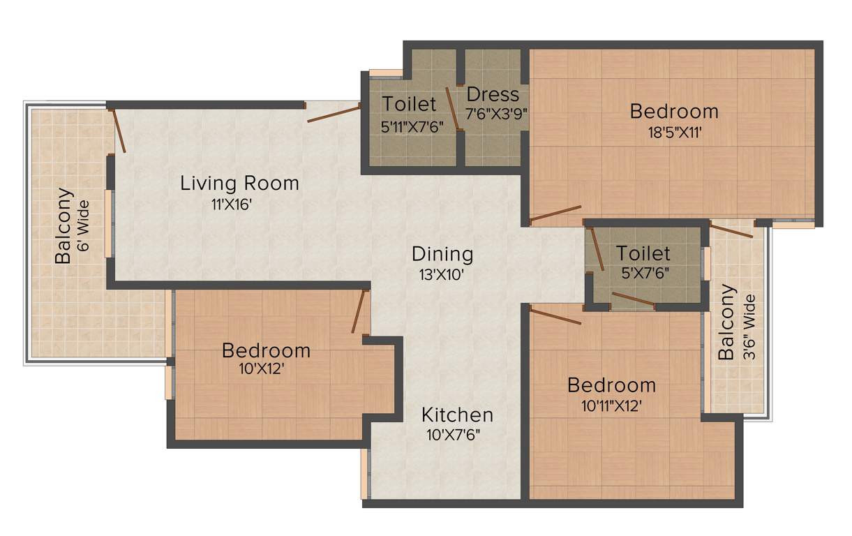 Supertech Oxford Square (3BHK+2T (1,463 sq ft) 1463 sq ft)