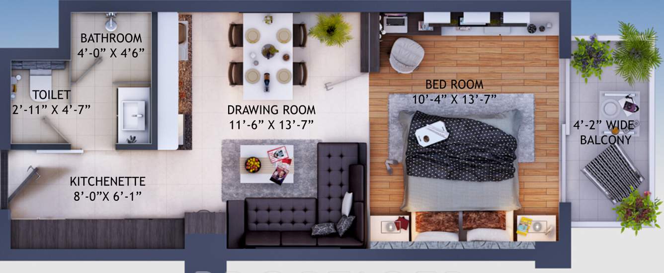 Viridian WTC Riverside Residences (1BHK+1T (725 sq ft) 725 sq ft)