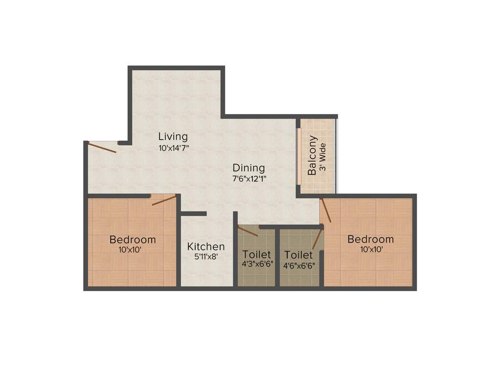 Rajwada Rosewood (2BHK+2T (990 sq ft) 990 sq ft)