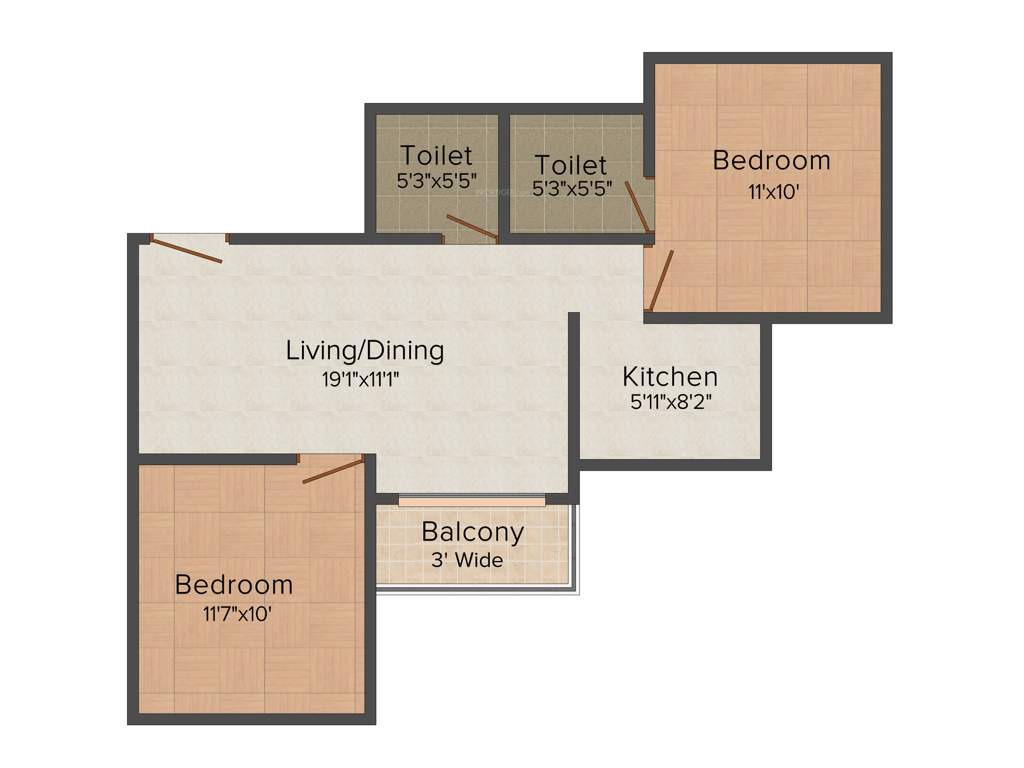 Rajwada Rosewood (2BHK+2T (960 sq ft) 960 sq ft)