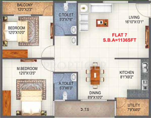SV Nest (2BHK+2T (1,136 sq ft) 1136 sq ft)