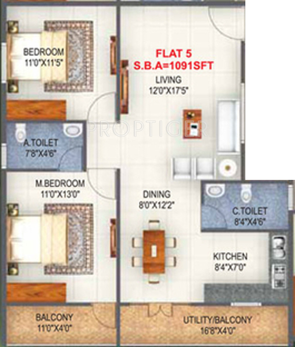 SV Nest (2BHK+2T (1,091 sq ft) 1091 sq ft)