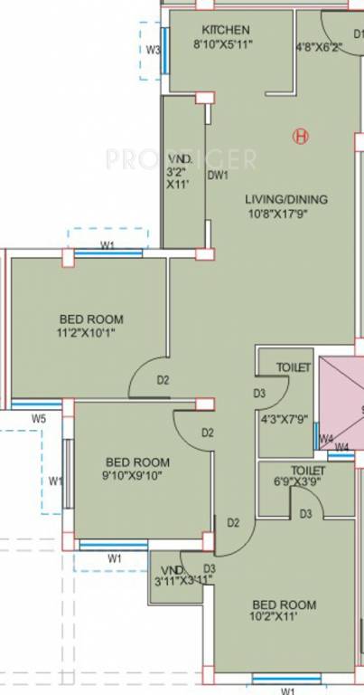 Eden Group Tolly Greenwood (3BHK+2T (1,225 sq ft) 1225 sq ft)