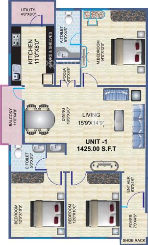 Yashaswini Vinayaka Enclave (3BHK+2T (1,425 sq ft)   Pooja Room 1425 sq ft)
