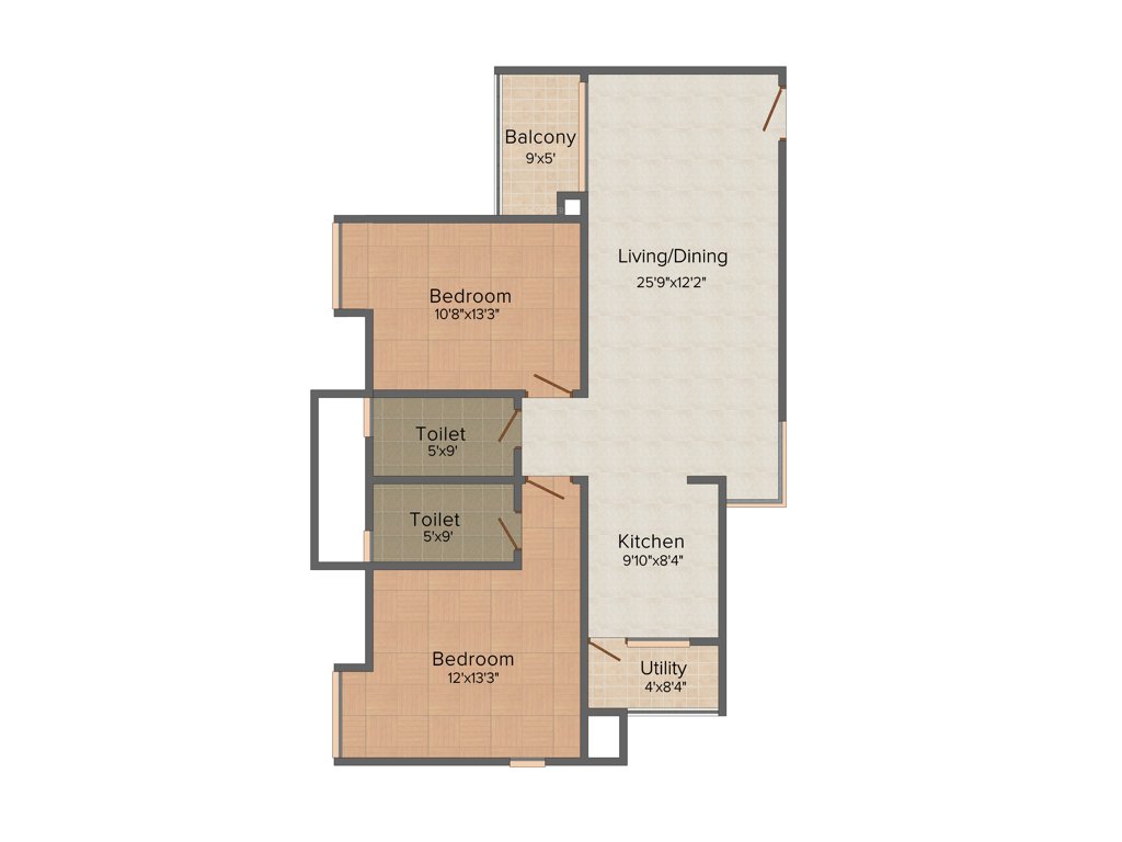 Fortius Waterscape (2BHK+2T (1,328 sq ft) 1328 sq ft)
