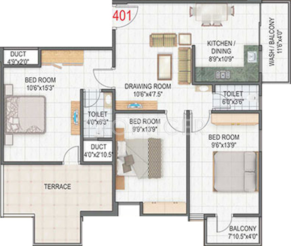 Floor Plan (3BHK+2T) Ashirvad Radha Gopal Floor Plan (3BHK+2T)