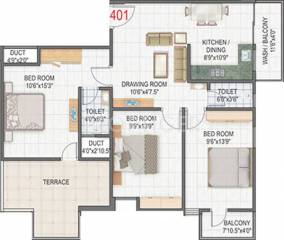 Floor Plan (3BHK+2T) Ashirvad Radha Gopal Floor Plan (3BHK+2T)