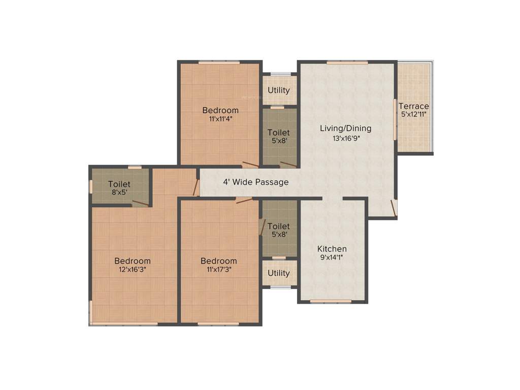 Tridhaatu Vihaan (3BHK+3T (1,202 sq ft) 1202 sq ft)