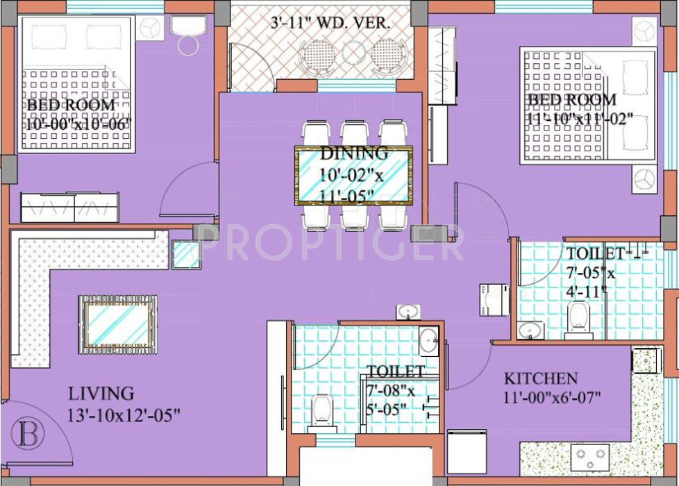 Starlite Sunny Skyline (2BHK+2T (1,090 sq ft) 1090 sq ft)
