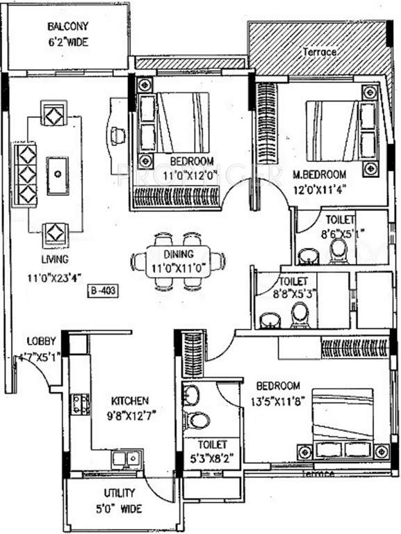 Skyline Constructions Blueberry Hills II (3BHK+3T (1,623 sq ft) 1623 sq ft)