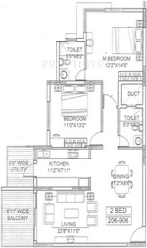 Skyline Constructions Retreat Floor Plan (2BHK+2T (1,186 sq ft) 1186 sq ft)