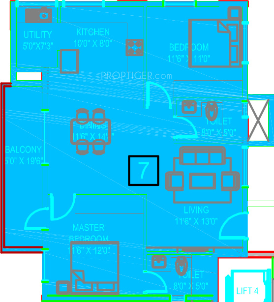 Vaishnavi Gardenia (2BHK+2T (1,244 sq ft) 1244 sq ft)