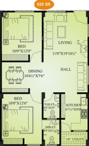 Sreemitra Siri Heights (2BHK+2T (925 sq ft) 925 sq ft)
