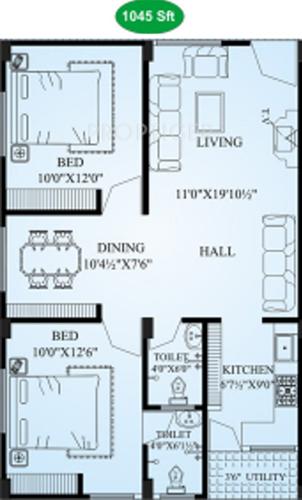 Sreemitra Siri Heights (2BHK+2T (1,045 sq ft) 1045 sq ft)