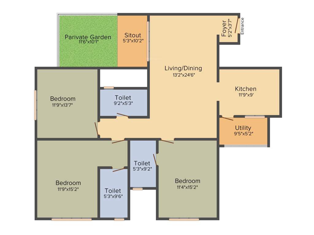 Sobha Avenue (3BHK+3T (1,536 sq ft) 1536 sq ft)