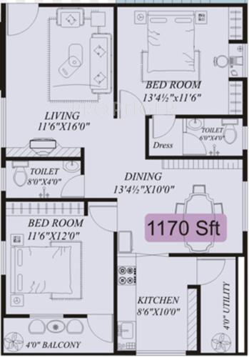 Chilukuri Golden Gates (2BHK+2T (1,170 sq ft) 1170 sq ft)