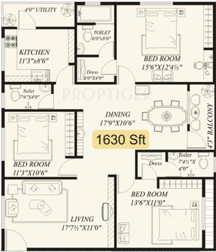 Chilukuri Golden Gates (3BHK+3T (1,630 sq ft) 1630 sq ft)