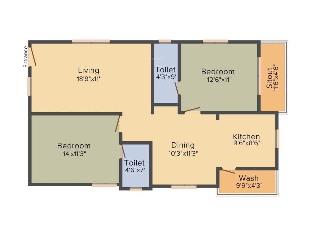 AR The Nest (2BHK+2T (1,245 sq ft) 1245 sq ft)