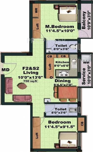 Bharathi Manish Apartment (2BHK+2T (854 sq ft) 854 sq ft)