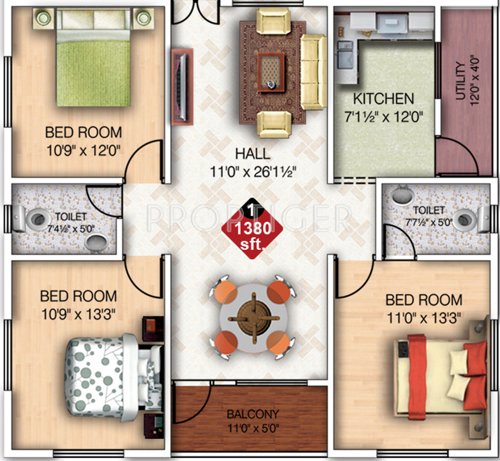 Navya NuGanesh Residency (3BHK+2T (1,380 sq ft) 1380 sq ft)