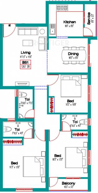 Jeni Joel Sreevasom (3BHK+3T (1,267 sq ft) 1267 sq ft)