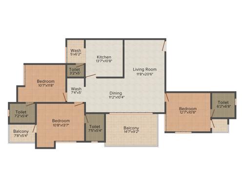 Heera Courtyard (3BHK+3T (1,705 sq ft) 1705 sq ft)