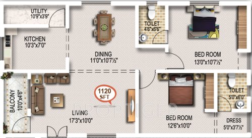 Navya NuOrchid (2BHK+2T (1,120 sq ft) 1120 sq ft)