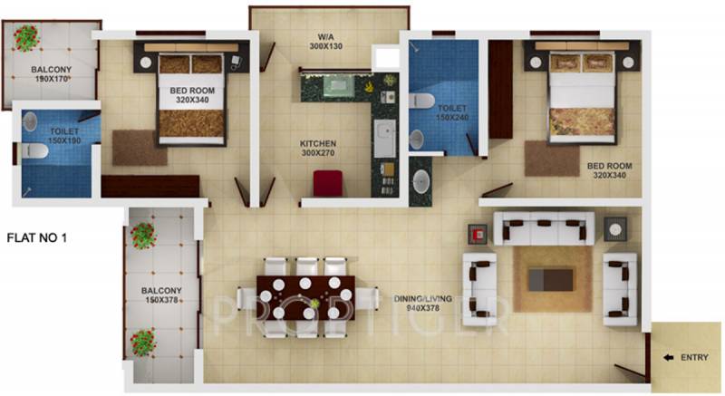 Sunpaul Gifty Floor Plan (2BHK+2T (1,070 sq ft) 1070 sq ft)