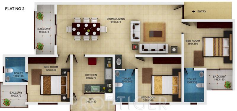 Sunpaul Gifty Floor Plan (3BHK+3T (1,310 sq ft) 1310 sq ft)
