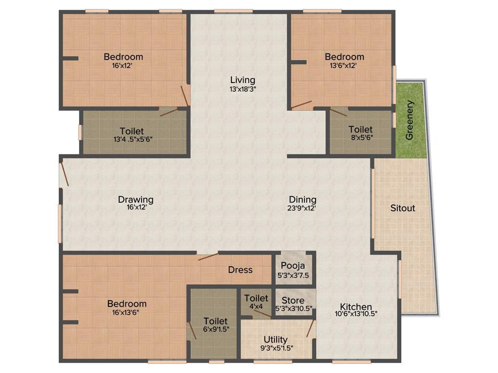 S and S Green Avani and Ayush at Green Grace (3BHK+3T (2,800 sq ft) + Servant Room 2800 sq ft)