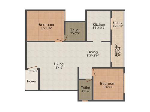 Meva Lake View Residency (2BHK+2T (1,220 sq ft) 1220 sq ft)