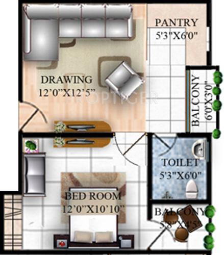 Sri Ram Infrastructure Plaza Floor Plan (1BHK+1T (605 sq ft) 605 sq ft)