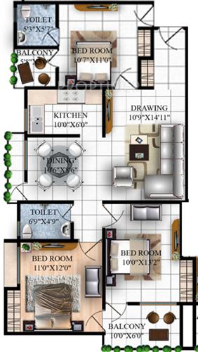 Sri Ram Infrastructure Plaza Floor Plan (3BHK+2T (1,415 sq ft) 1415 sq ft)