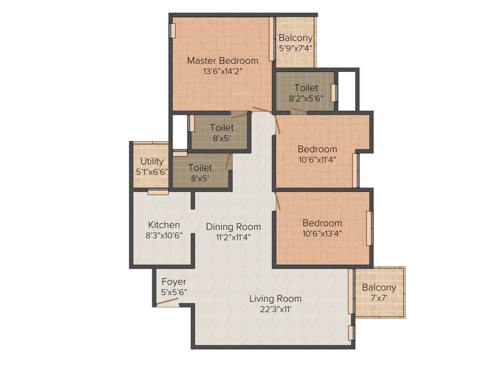 Bren Palms (3BHK+3T (1,656 sq ft) 1656 sq ft)