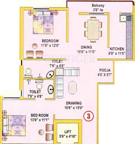 Ridhi Sai Kunj (2BHK+2T (975 sq ft) + Pooja Room 975 sq ft)