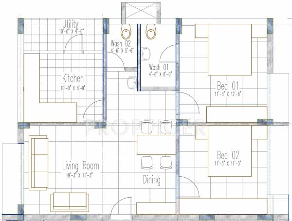 Floor Plan (2BHK+2T) Vinayagar Bloom Residency Floor Plan (2BHK+2T)