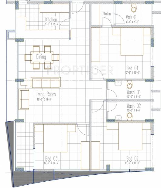 Vinayagar Bloom Residency Floor Plan (3BHK+3T)