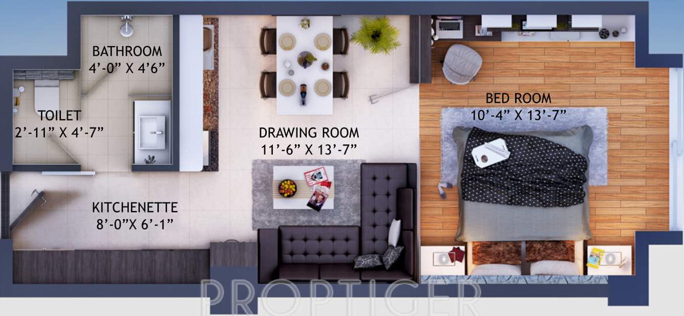 Viridian WTC Riverside Residences (1BHK+1T (675 sq ft) 675 sq ft)