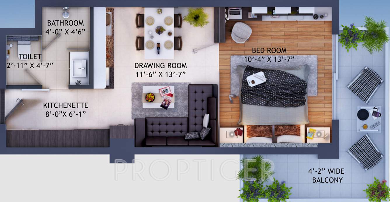 Viridian WTC Riverside Residences (1BHK+1T (910 sq ft) 910 sq ft)