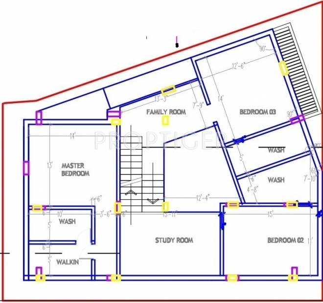 Vinayagar B5 Villa First Floor Plan (4BHK+4T + Study Room)