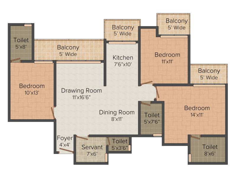 SG Homes (3BHK+3T (1,650 sq ft)   Servant Room 1650 sq ft)