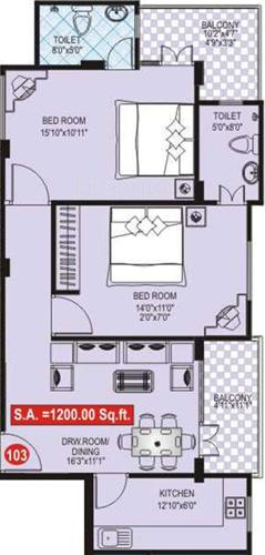 SDC Golden Opulence (2BHK+2T (1,200 sq ft) 1200 sq ft)