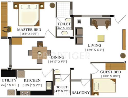 Global Habitat Pvt Ltd Daffodil (2BHK+2T (1,206 sq ft) 1206 sq ft)
