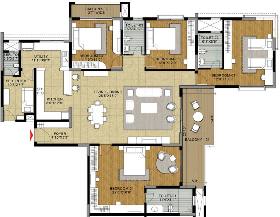Salarpuria Sattva Greenage (4BHK+4T (2,800 sq ft) 2800 sq ft)